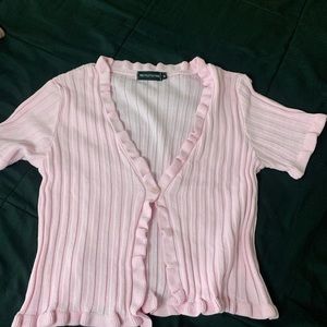 PrettyLittleThing Pink Frill Edge Crop Top